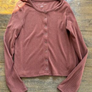 American Eagle Outfitters Ribbed Button-Down Shirt in Brown